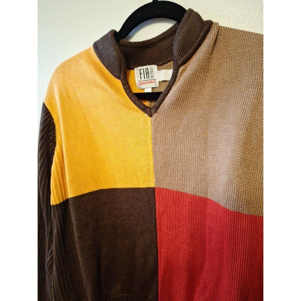FIA Italia Hand Loomed Sweater VINTAGE block Retro Boho Crop Top Sz L LARGE
